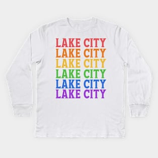 LAKE CITY RAINBOW TEXT Kids Long Sleeve T-Shirt